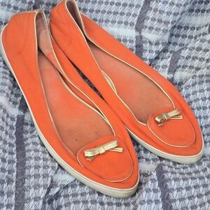 Orange & Gold Linen Loafers by Tory Burch. 9.5